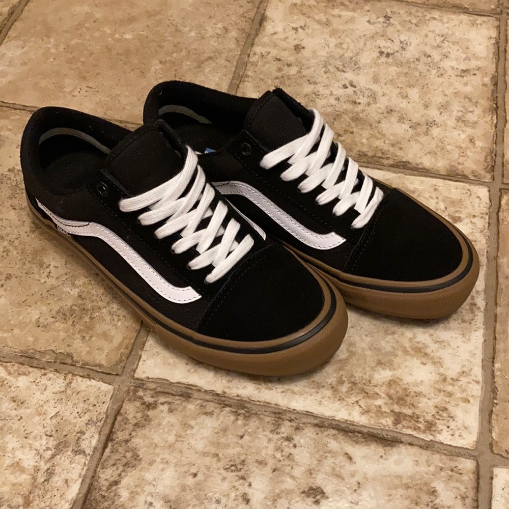 Black and White Vans with Gum Rubber - Size 7.5